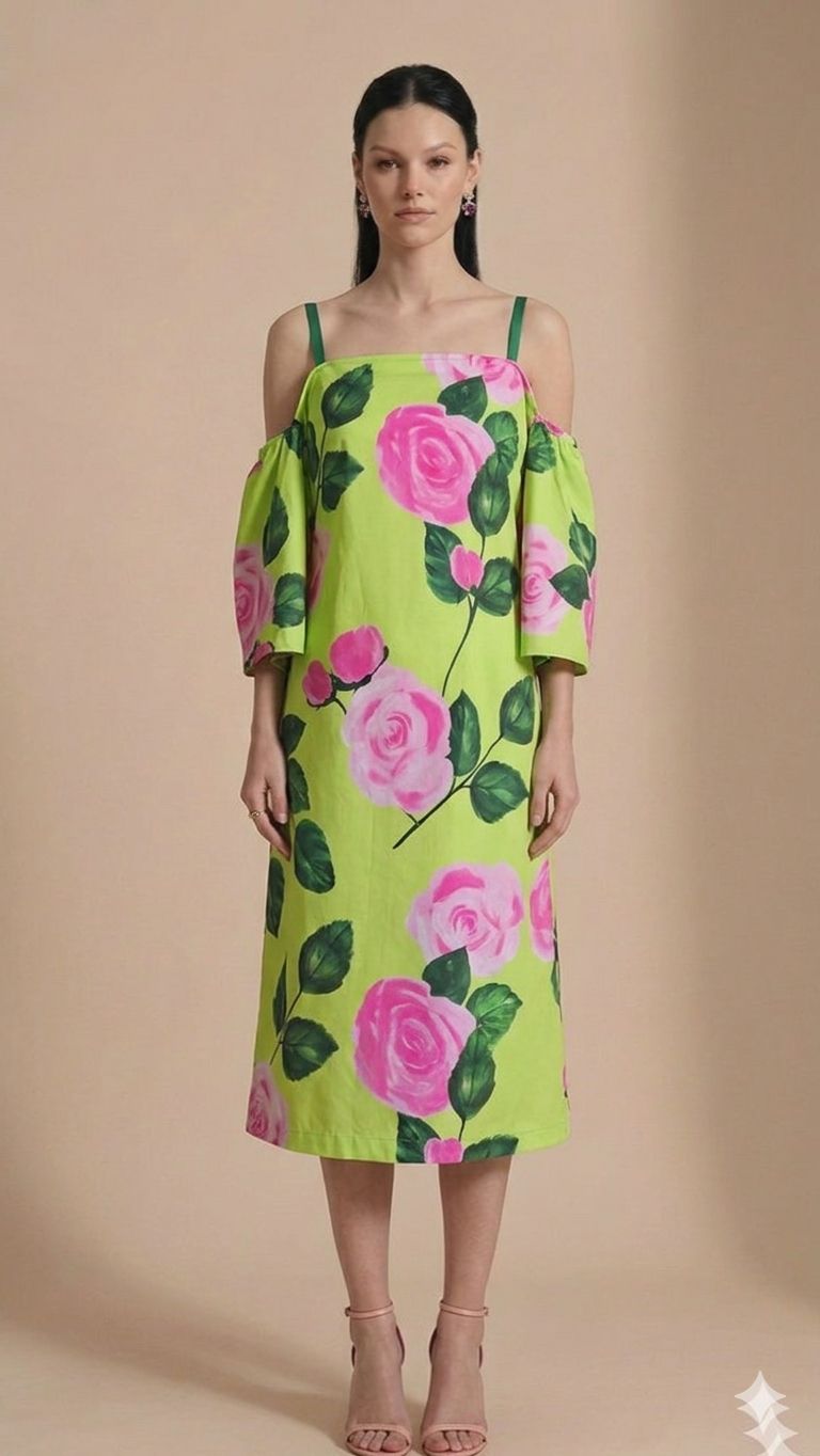 Abito Verde con Rose