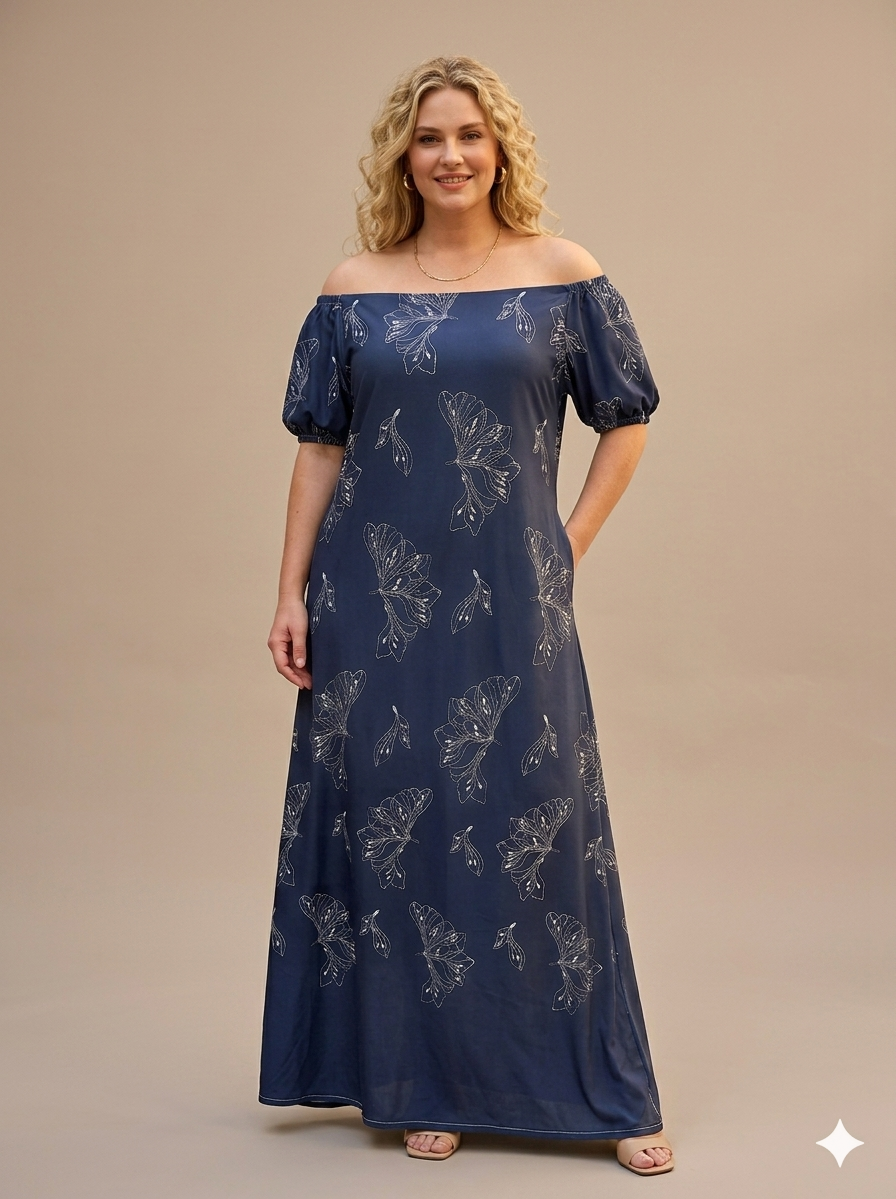 Abito Lungo Curvy Scollo Bardot