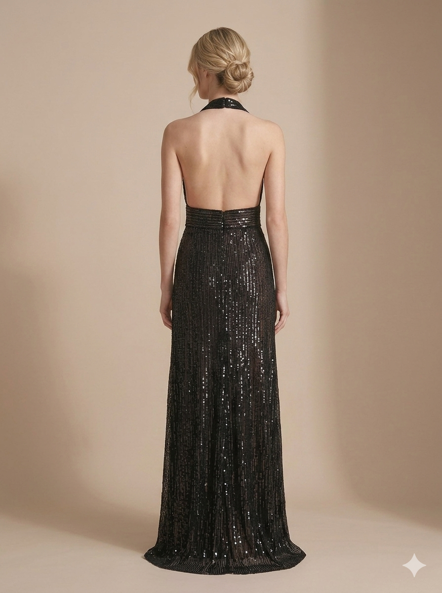 Vestito da sera di paillettes nero vestibilità modella
