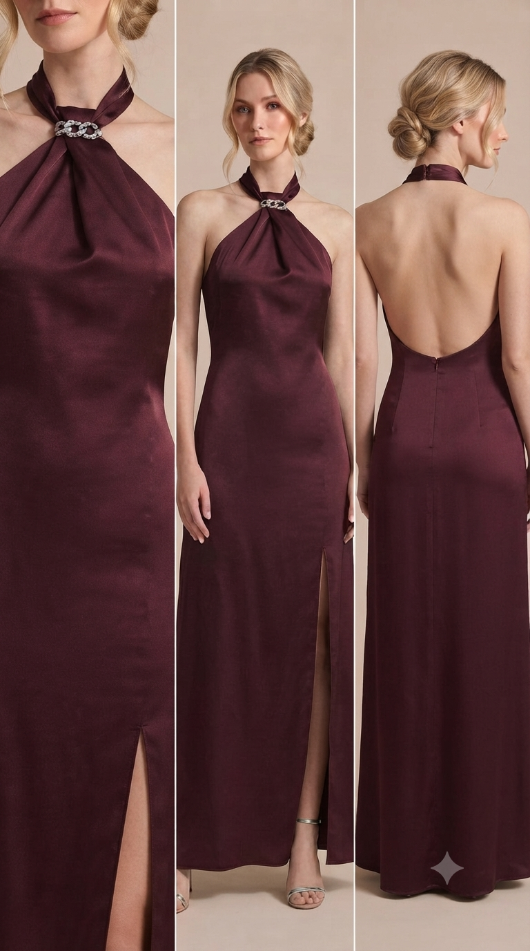 Abito Lungo Burgundy in Cady Fatto a Mano con Schiena Scoperta | Chiara
