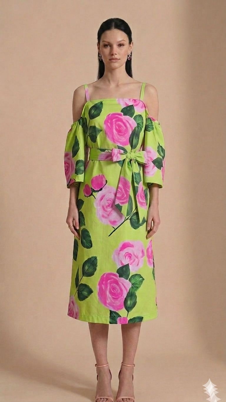 Abito Verde con Rose