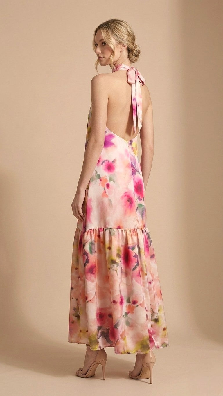 Abito Lungo Artigianale in Satin Rosa