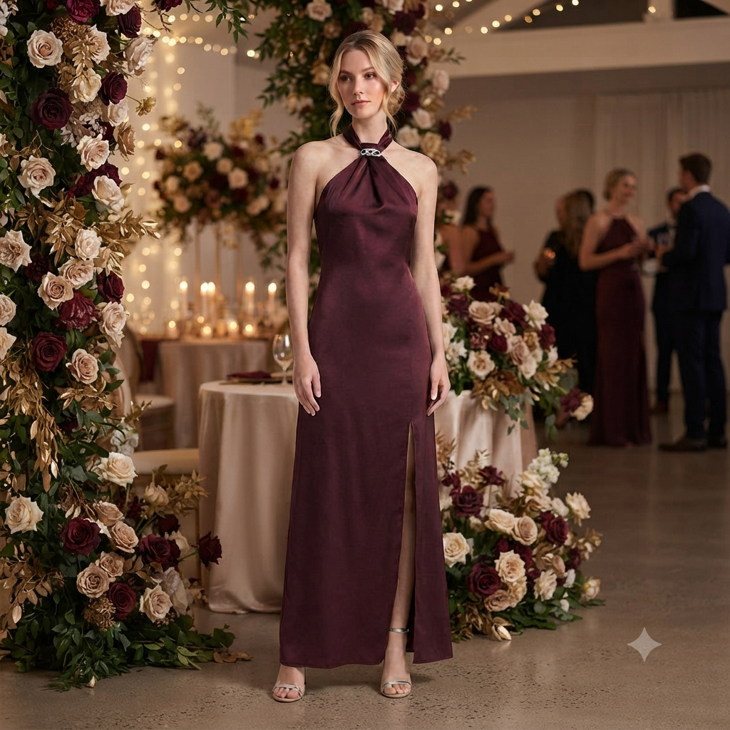 Abito Lungo Burgundy in Cady Fatto a Mano con Schiena Scoperta | Chiara