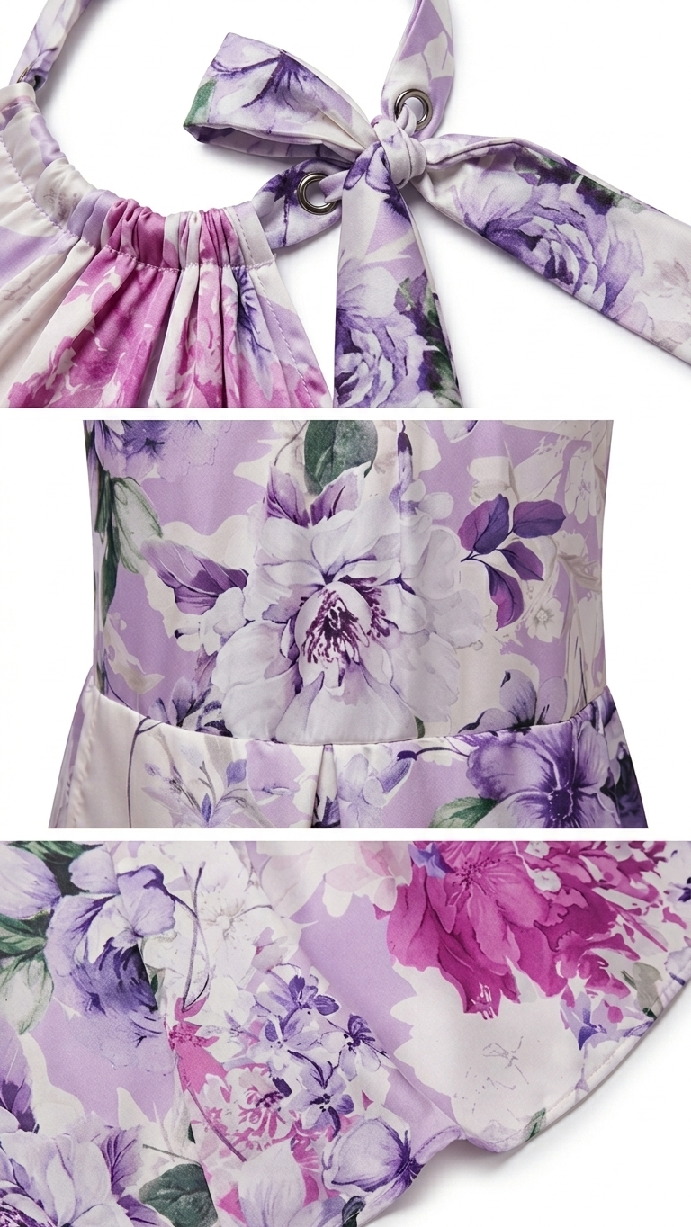 Abito Lungo Floreale in Satin Artigianale