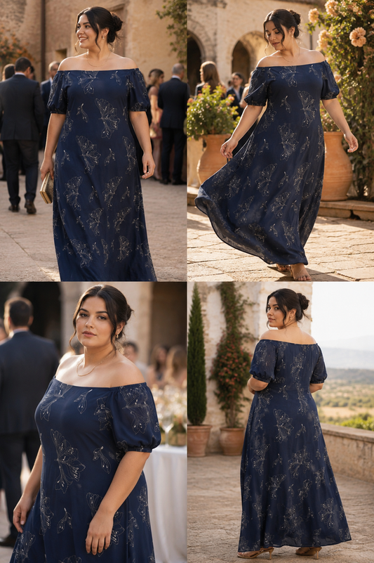 Abito Lungo Curvy Scollo Bardot