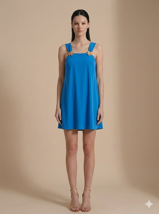 Abito Corto Blu Sartoriale con Bottoni Dorati | Chiara