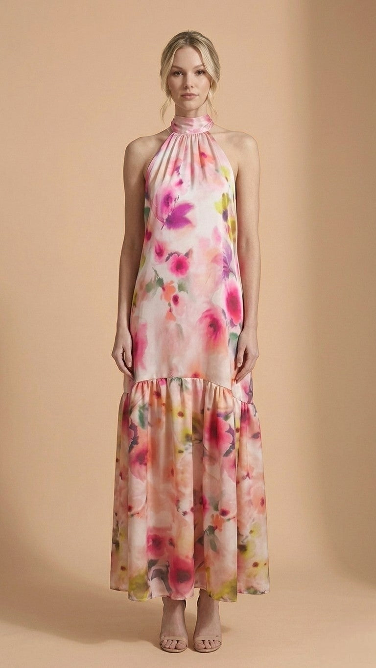 Abito Lungo Artigianale in Satin Rosa